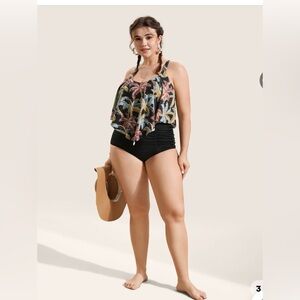 BloomChic Tropical Coconut Tree Print Ruffle Trim Swim Top